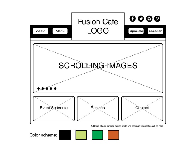 Wireframe for Fusion Cafe splash page